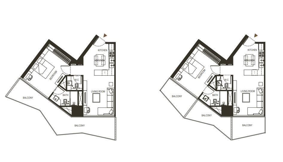 1 Bedroom Apartment Floor Plan – Binghatti Haven | Corner Layout with Dual Balconies