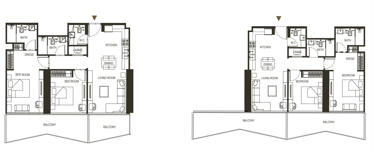 2 Bedroom Apartment Floor Plan – Binghatti Haven | Dual Balconies | Spacious Layout