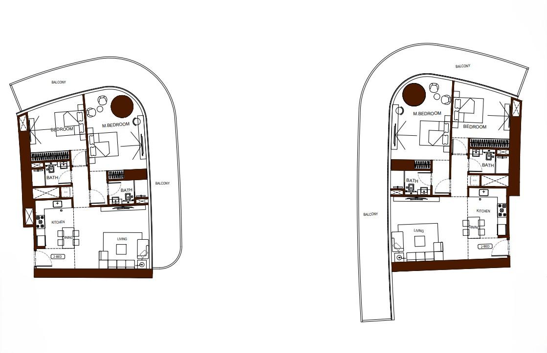 2 Bedroom Floor Plan – Binghatti Hillviews | Curved Balcony | Dual Bath | 1,478 Sq.Ft.