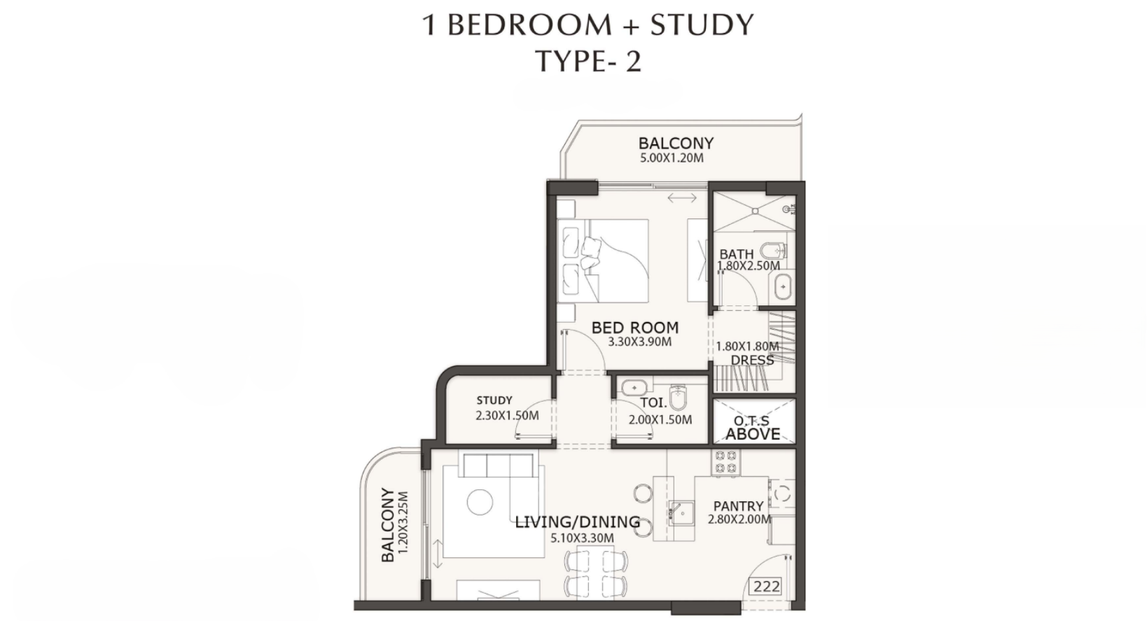 1 Bedroom + Study | Dual Balconies | Type 2 Layout | 787.27 sq.ft | Coventry Gardens, DLRC