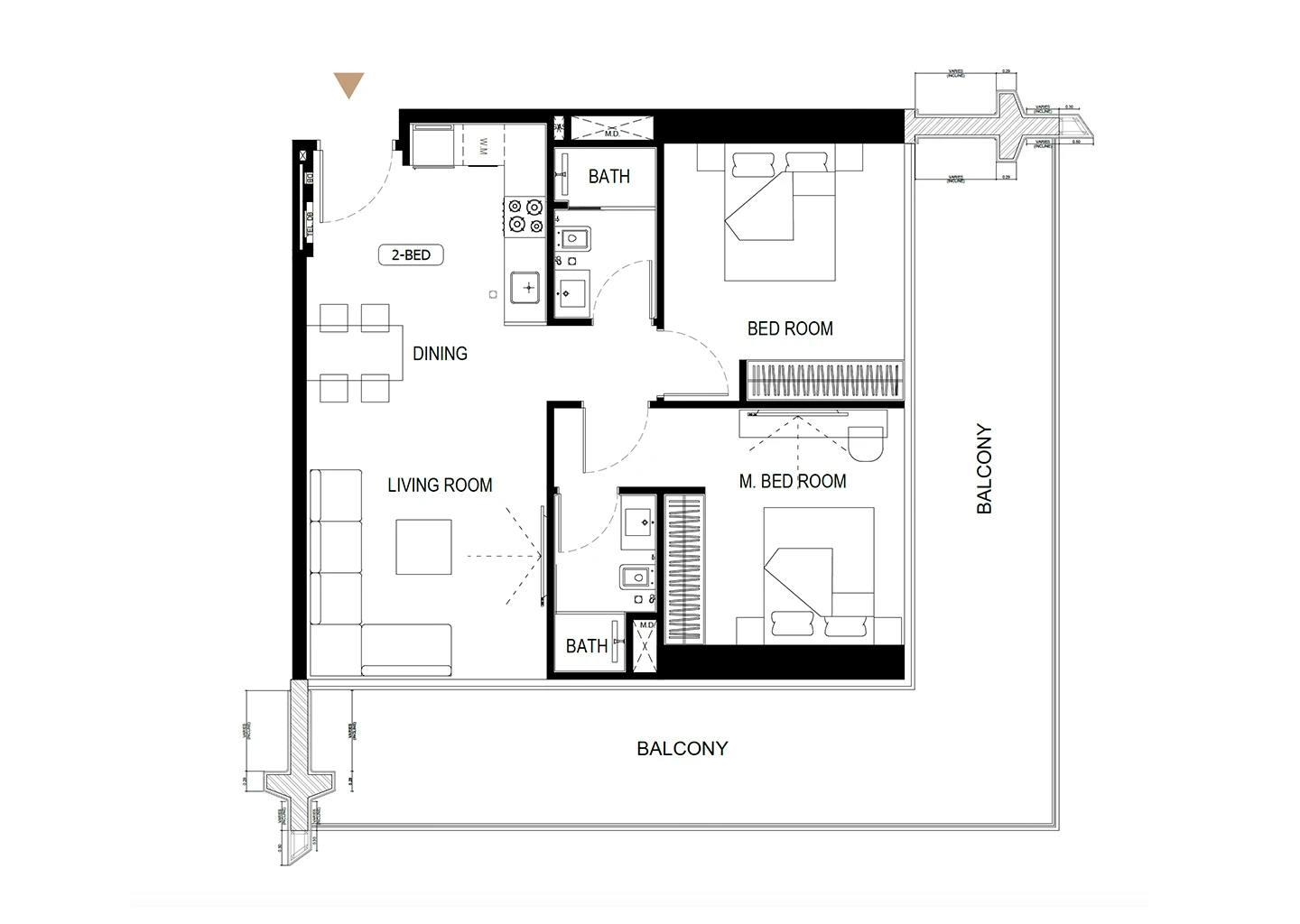 2 Bedroom Apartment Floor Plan | Binghatti Starlight, Al Jaddaf